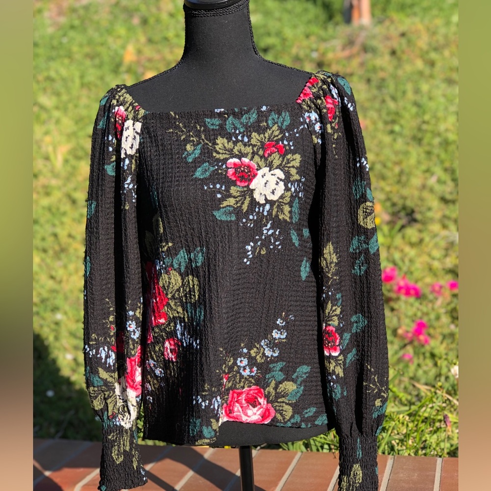 NWOT LOFT Black Floral Top